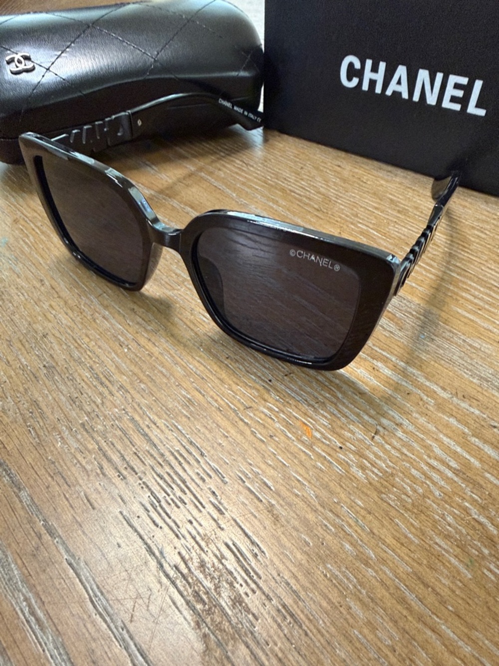CHANEL Black and Gold Square Sunglasses - Designer Women's Eyewear - Picture 5 of 10